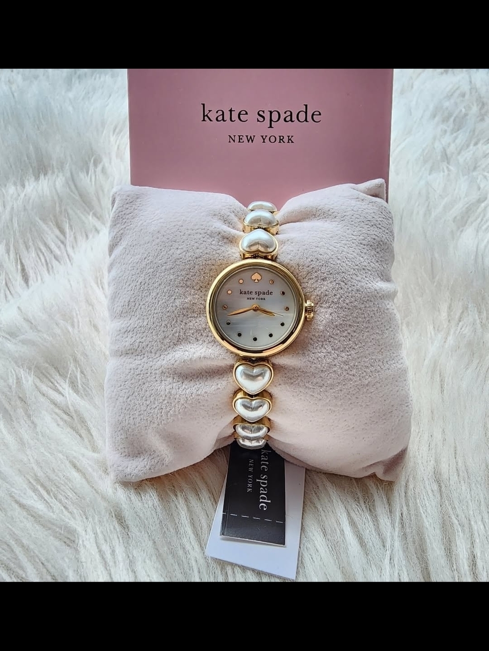 kate spade Gold & White Heart Link Bracelet Watch